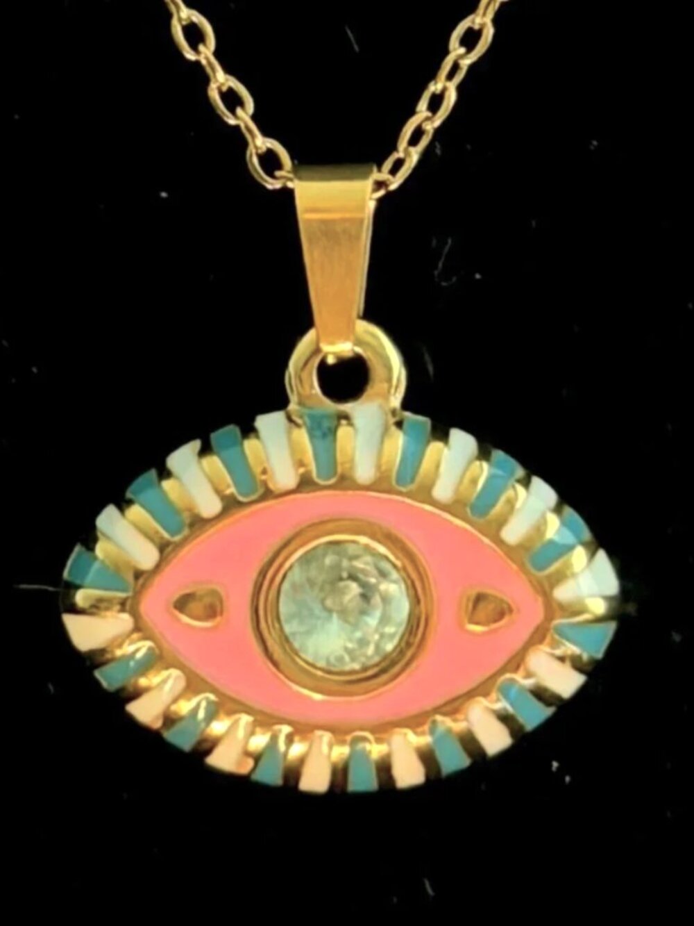 Ramla Pink Evil Eye Necklace - 14K Gold-Plated - New - Picture 2 of 3